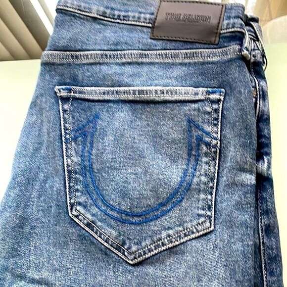 True Religion NWT jeans 34 GINO relaxed slim dark blue wash faded distressed - Picture 1 of 16